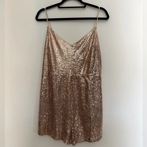rose gold romper dress Rose Gold Sequin Drawstring High Waist Romper